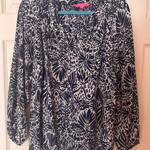 Lilly Pulitzer Black and White Graphic 3/4 Sleeve Blouse